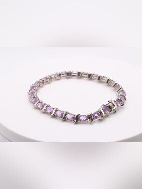 KAY Jewelers 925 Sterling Silver Amethyst Link Bracelet – Approx. 7.5”